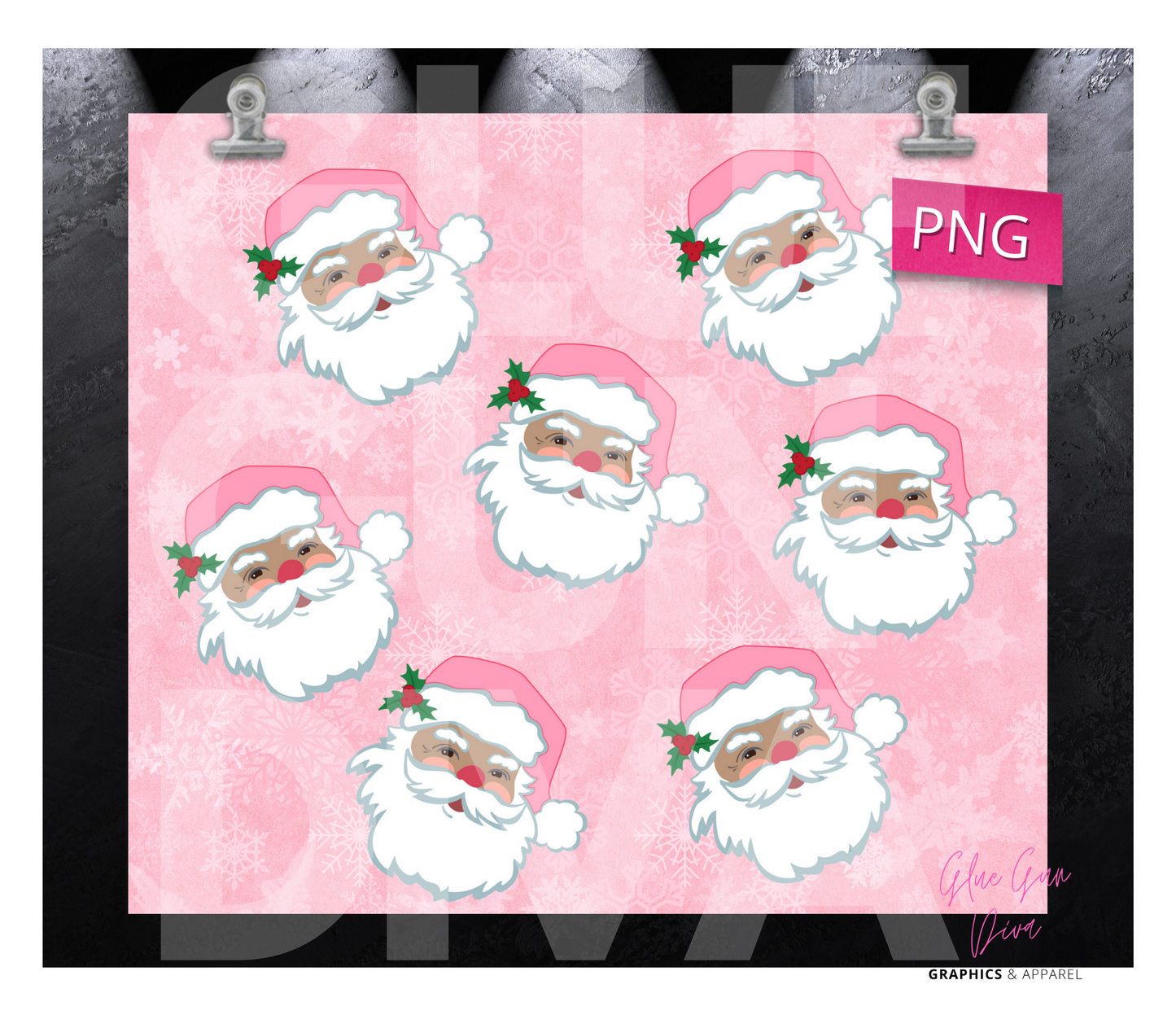 Pink Santa Skin Tone 1 - Digital tumbler wrap for 20 oz skinny straight tumbler