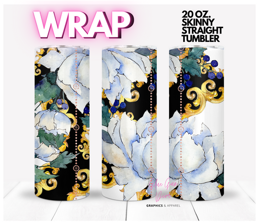 Flowers and Gold Fall-  Digital tumbler wrap for 20 oz skinny straight tumbler