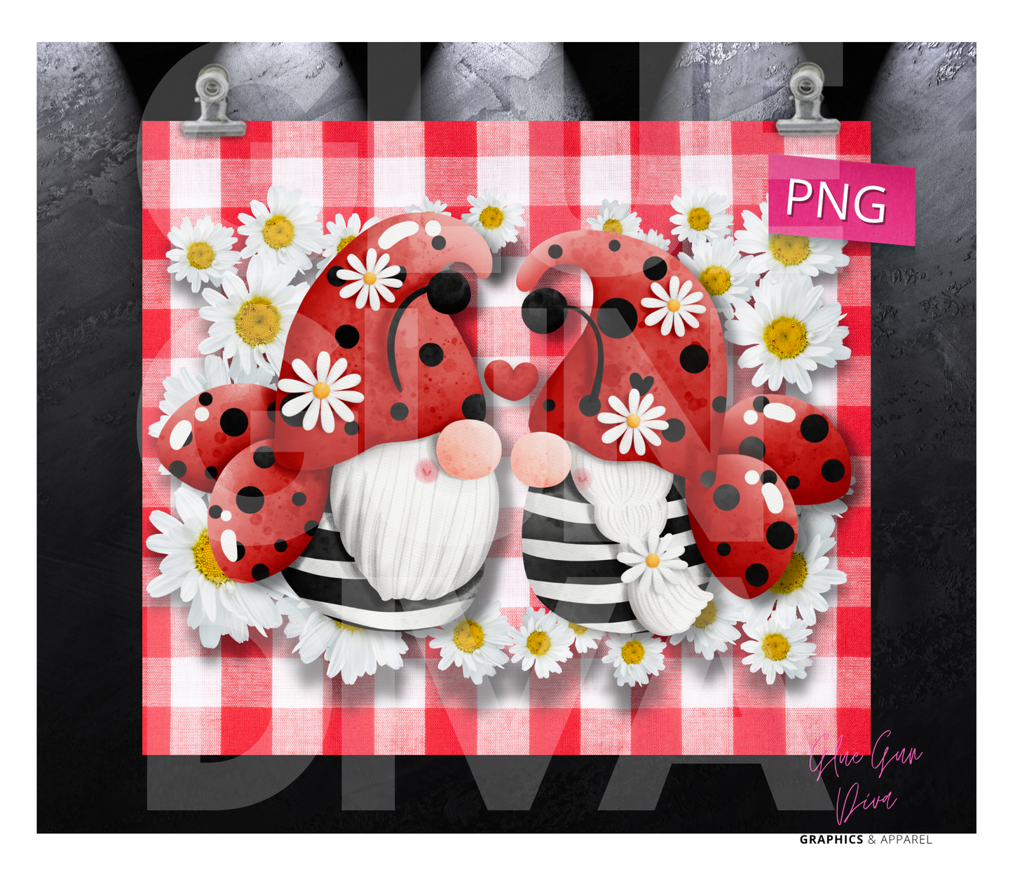 Lady Bug Gnomes- Digital tumbler wrap for 20 oz skinny straight tumbler