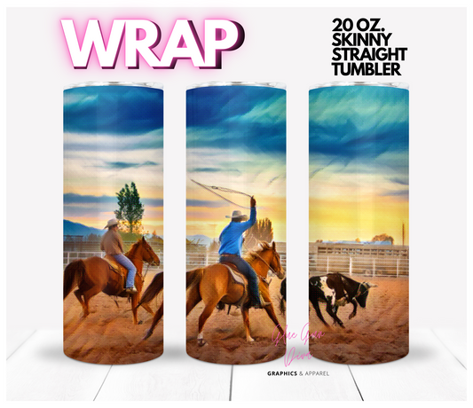 Rodeo Cowboys - Digital tumbler wrap for 20 oz skinny straight tumbler