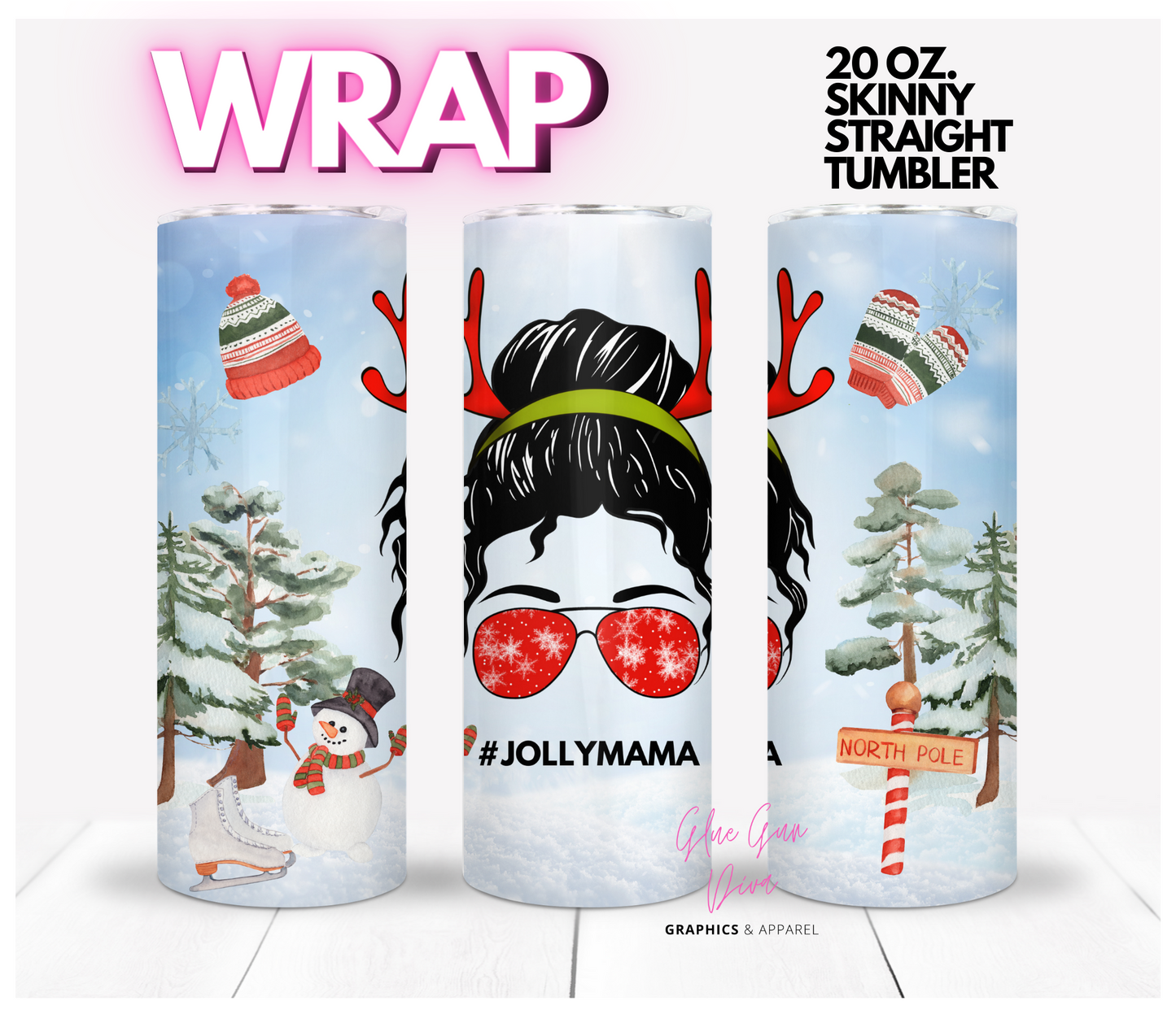 Jolly Mama Hair Style 2 -  Digital tumbler wrap for 20 oz skinny straight tumbler