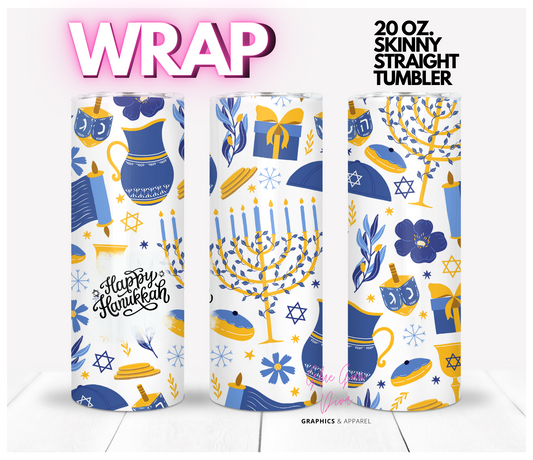 Happy Hanukkah - Digital tumbler wrap for 20 oz skinny straight tumbler