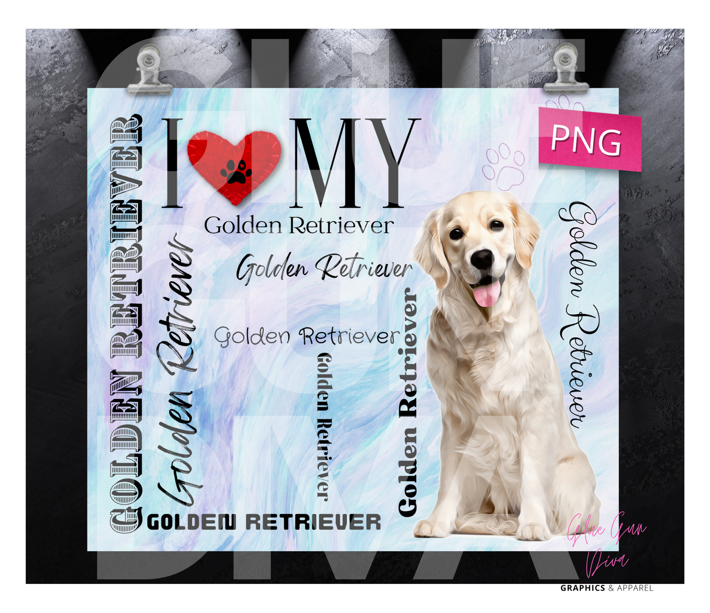 I love my Golden Retriever English Cream White -  Digital tumbler wrap for 20 oz skinny straight tumbler