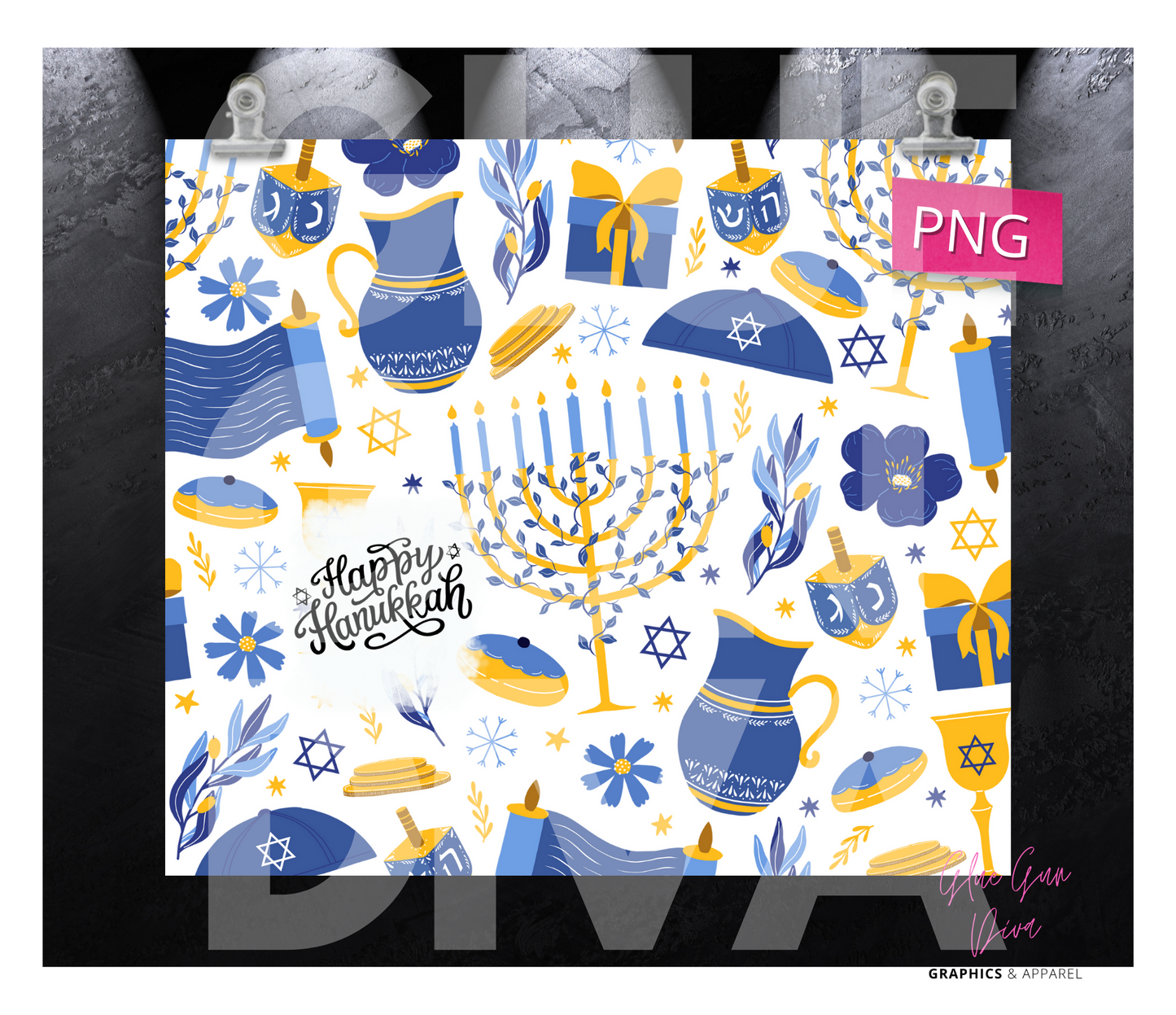 Happy Hanukkah - Digital tumbler wrap for 20 oz skinny straight tumbler