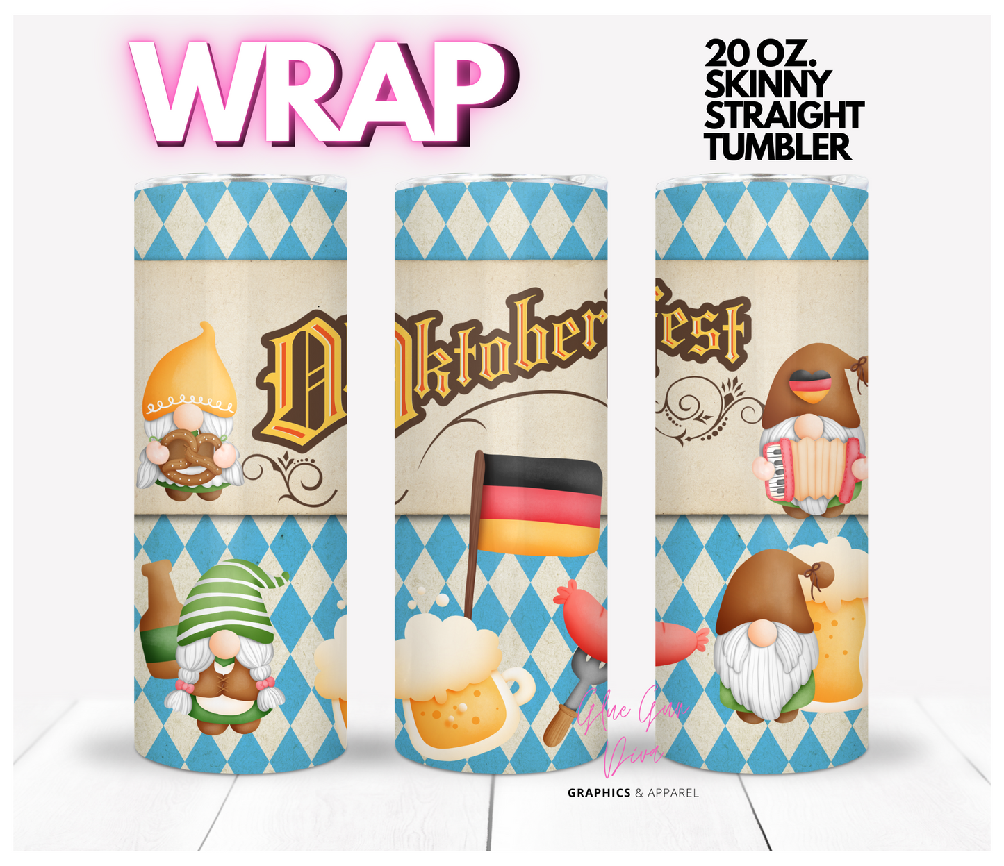 Oktoberfest Gnomes -  Digital tumbler wrap for 20 oz skinny straight tumbler