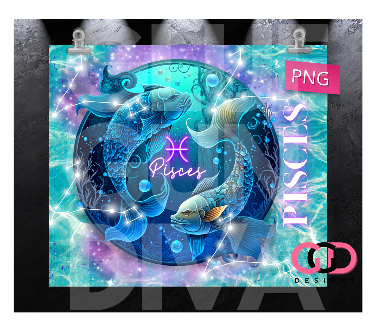 Pisces background - Digital tumbler wrap for 20 oz skinny straight tumbler