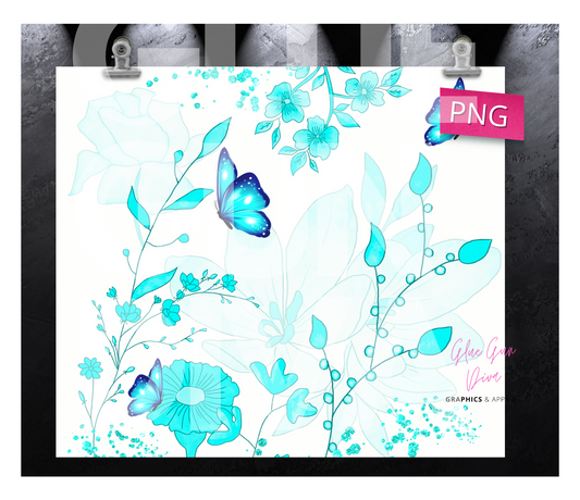 Bright Teal Floral - Digital tumbler wrap for 20 oz skinny straight tumbler