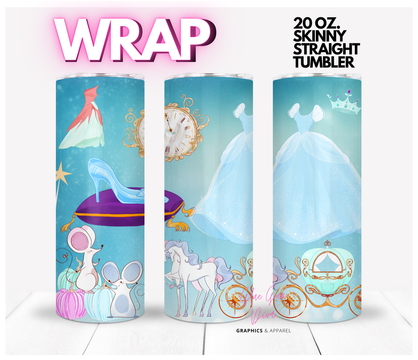 Dream Ball and Glass slipper -  Digital tumbler wrap for 20 oz skinny straight tumbler