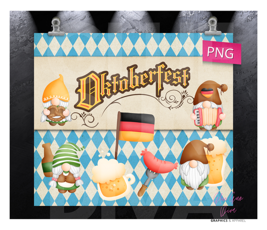 Oktoberfest Gnomes -  Digital tumbler wrap for 20 oz skinny straight tumbler