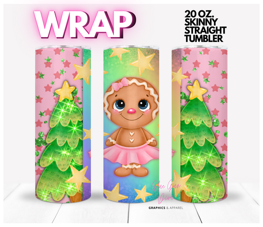 Cute Gingerbread Girl - Digital tumbler wrap for 20 oz skinny straight tumbler