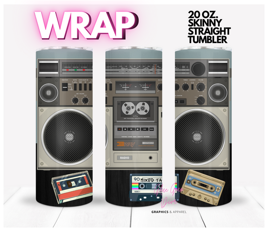 Retro Boom Box - Digital tumbler wrap for 20 oz skinny straight tumbler