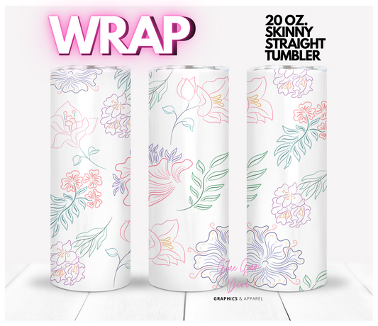 Delicate Flower Outlines- Digital tumbler wrap for 20 oz skinny straight tumbler