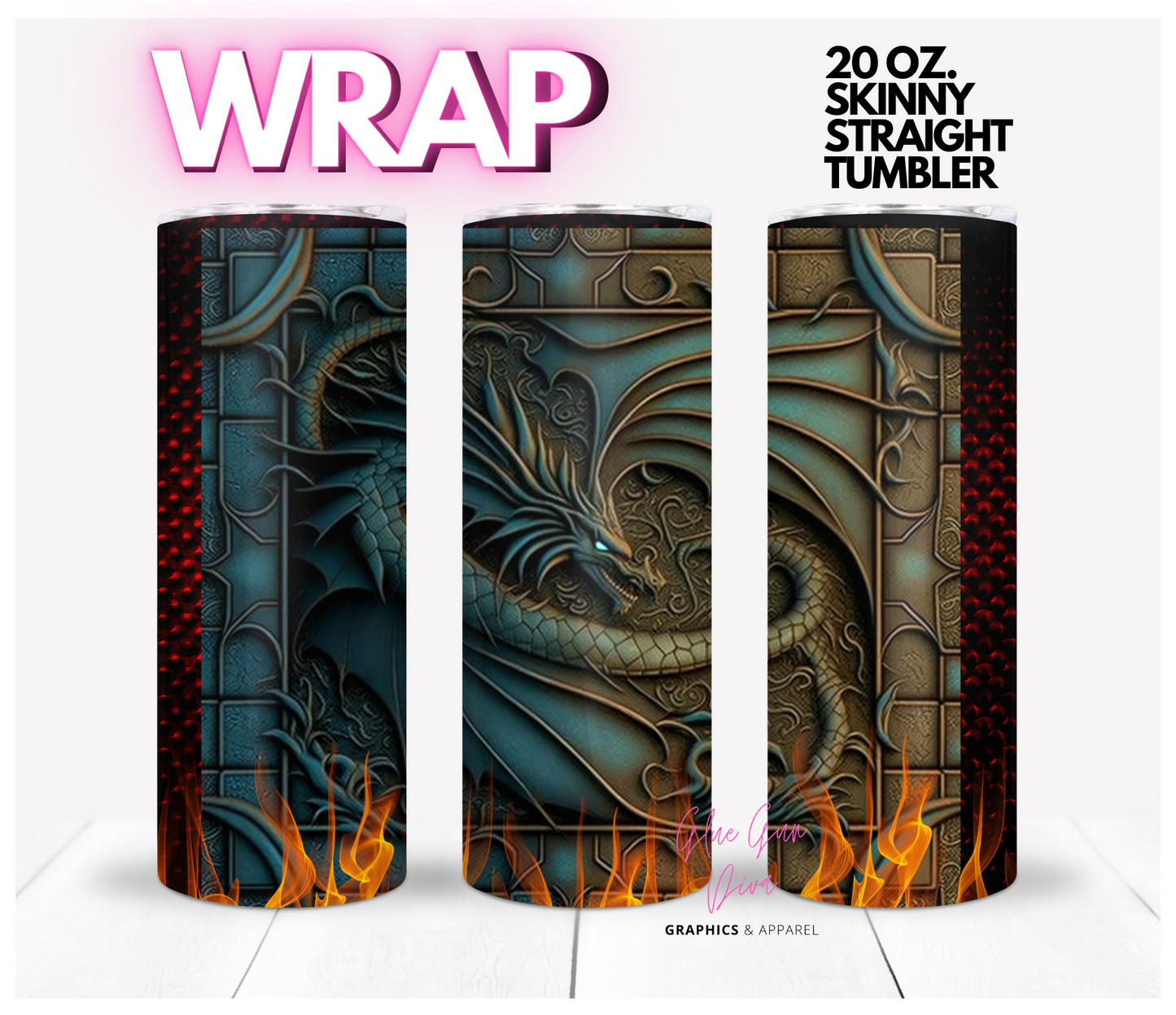 Metal Dragon- Digital tumbler wrap for 20 oz skinny straight tumbler