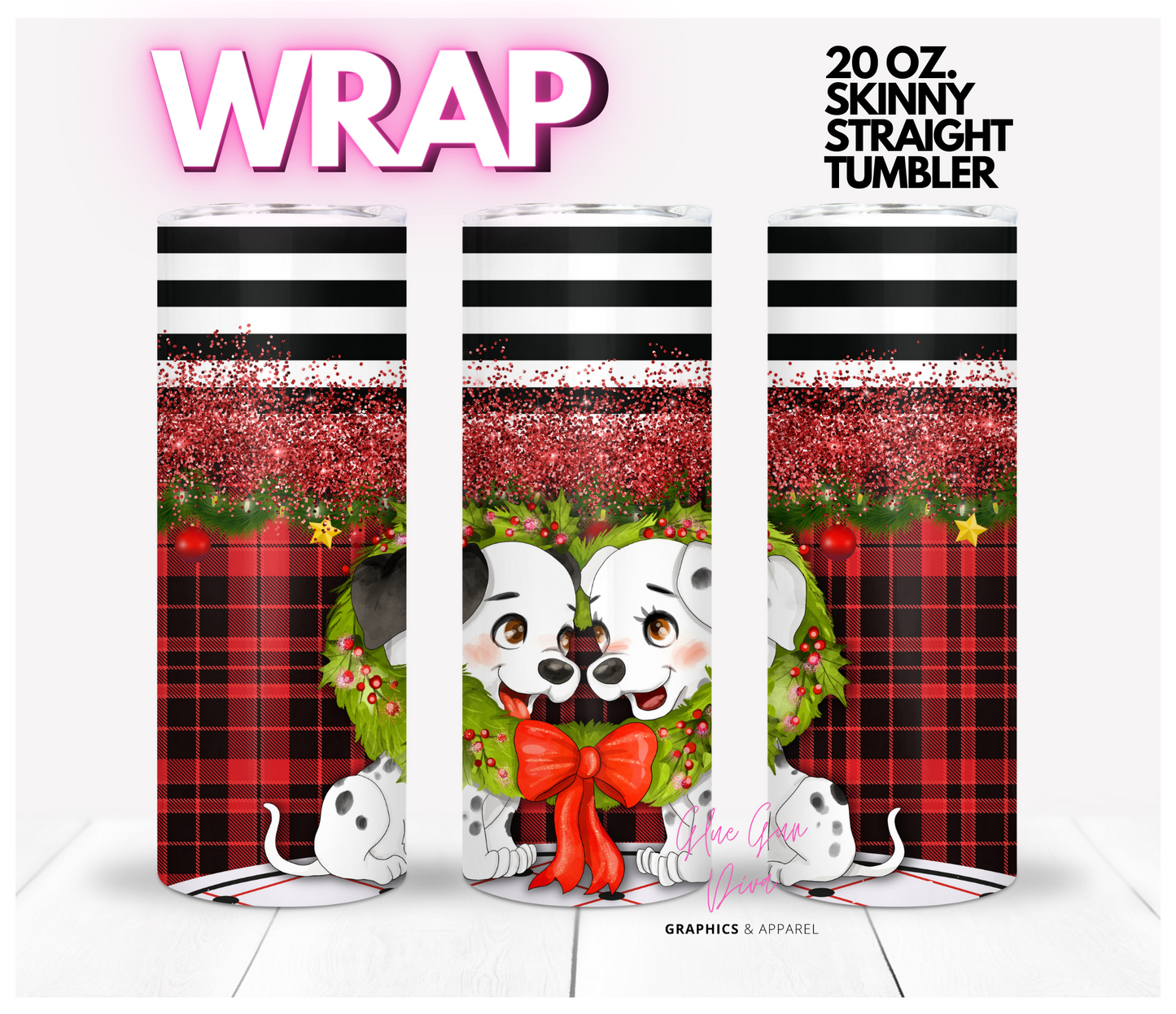 Dalmatian Christmas Couple - Digital tumbler wrap for 20 oz skinny straight tumbler