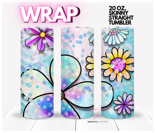 Pretty Fun Flowers-   Digital tumbler wrap for 20 oz skinny straight tumbler