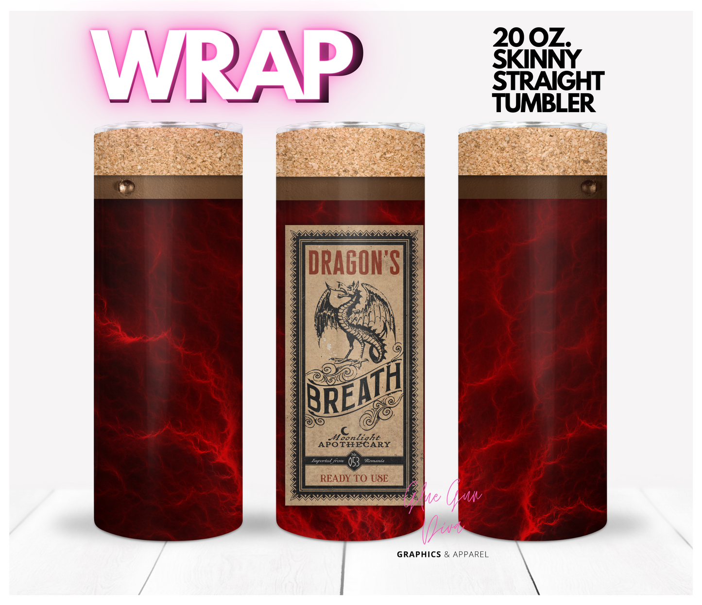 Apothecary Bottle Dragon's Breath  - Digital tumbler wrap for 20 oz skinny straight tumbler