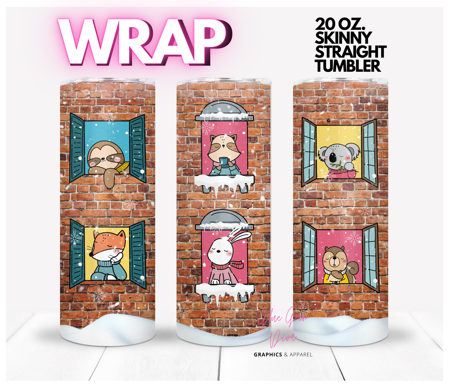 Snowy Windows - Digital tumbler wrap for 20 oz skinny straight tumbler