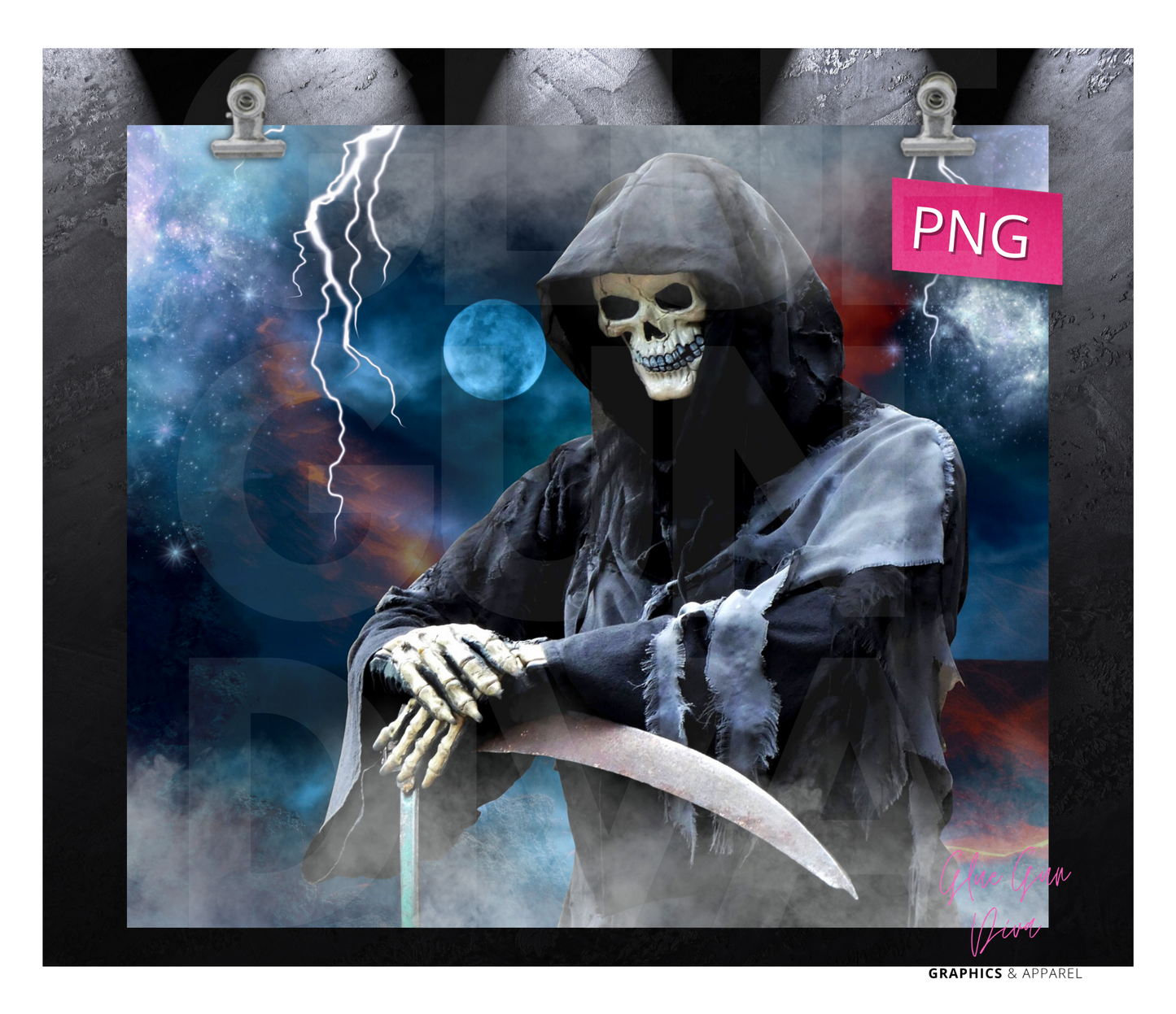 Grim Reaper Thunder -  Digital tumbler wrap for 20 oz skinny straight tumbler