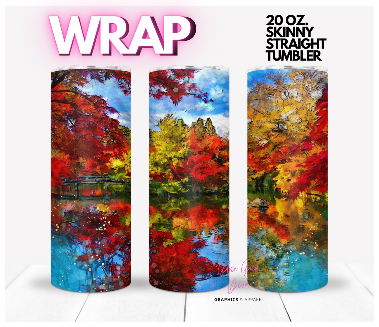 Fall Scenery - Digital tumbler wrap for 20 oz skinny straight tumbler