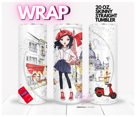 Paris Tres Chic - Digital tumbler wrap for 20 oz skinny straight tumbler