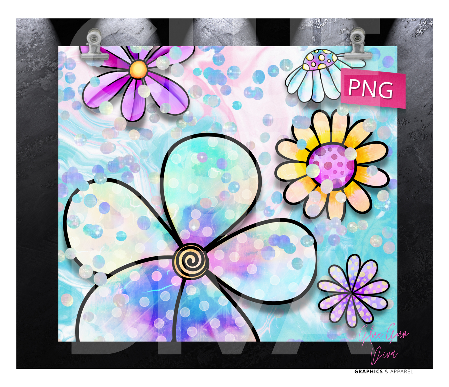 Pretty Fun Flowers-   Digital tumbler wrap for 20 oz skinny straight tumbler