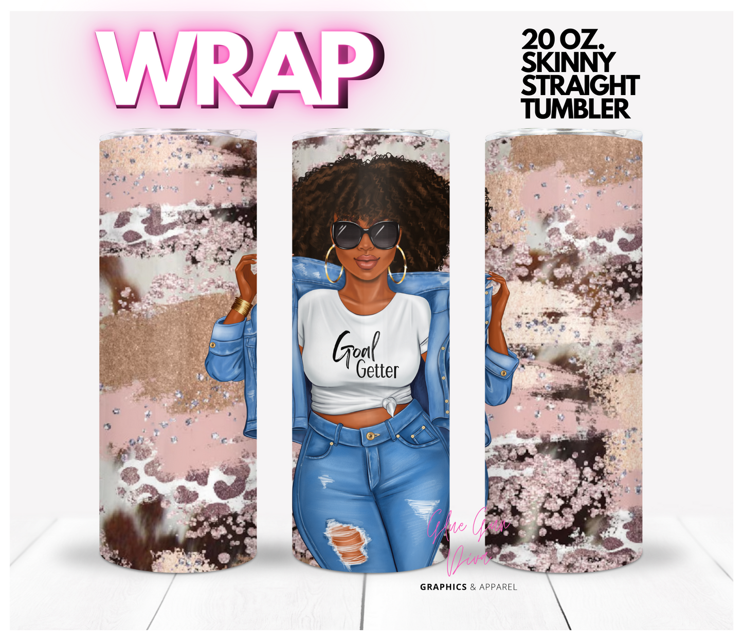 Curly Hair Goal Setter- Digital tumbler wrap for 20 oz skinny straight tumbler