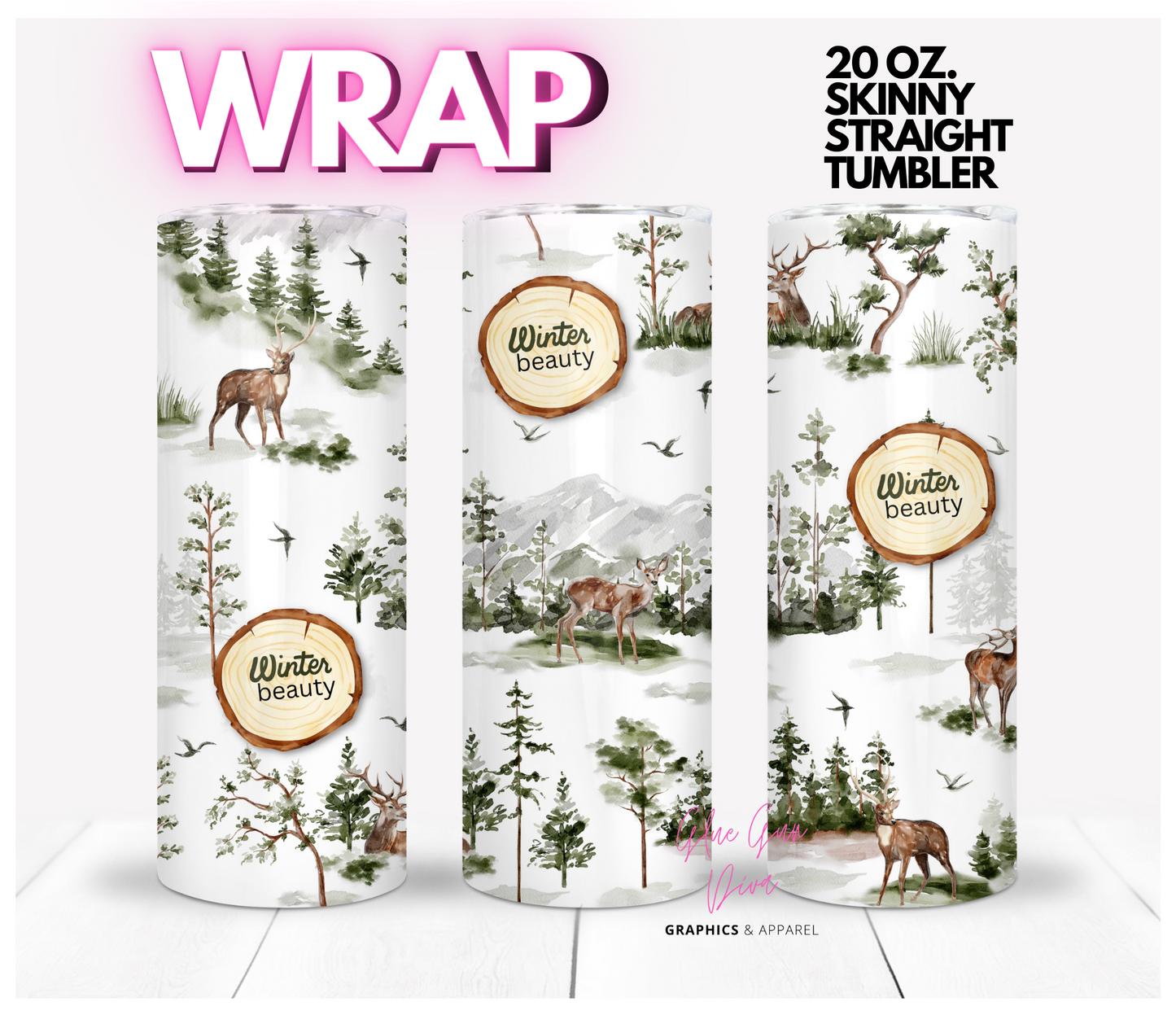 Winter Beauty - Digital tumbler wrap for 20 oz skinny straight tumbler