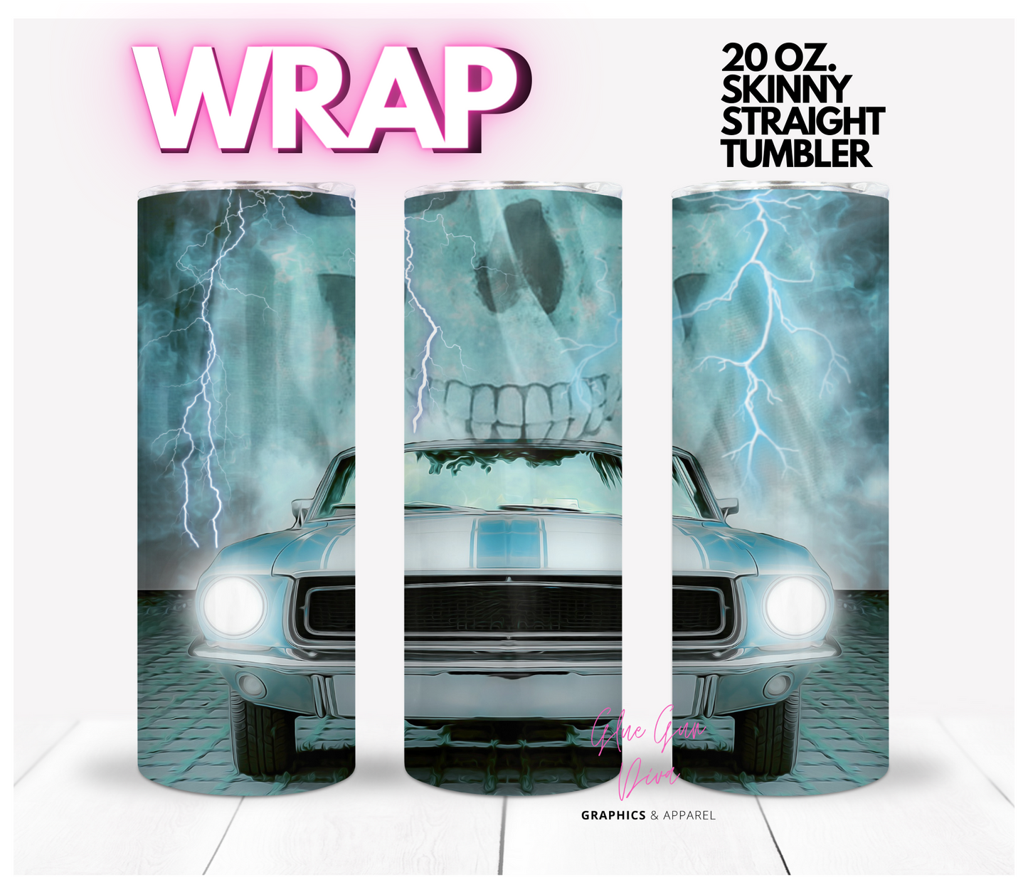 Lightening Classic Car - Digital tumbler wrap for 20 oz skinny straight tumbler