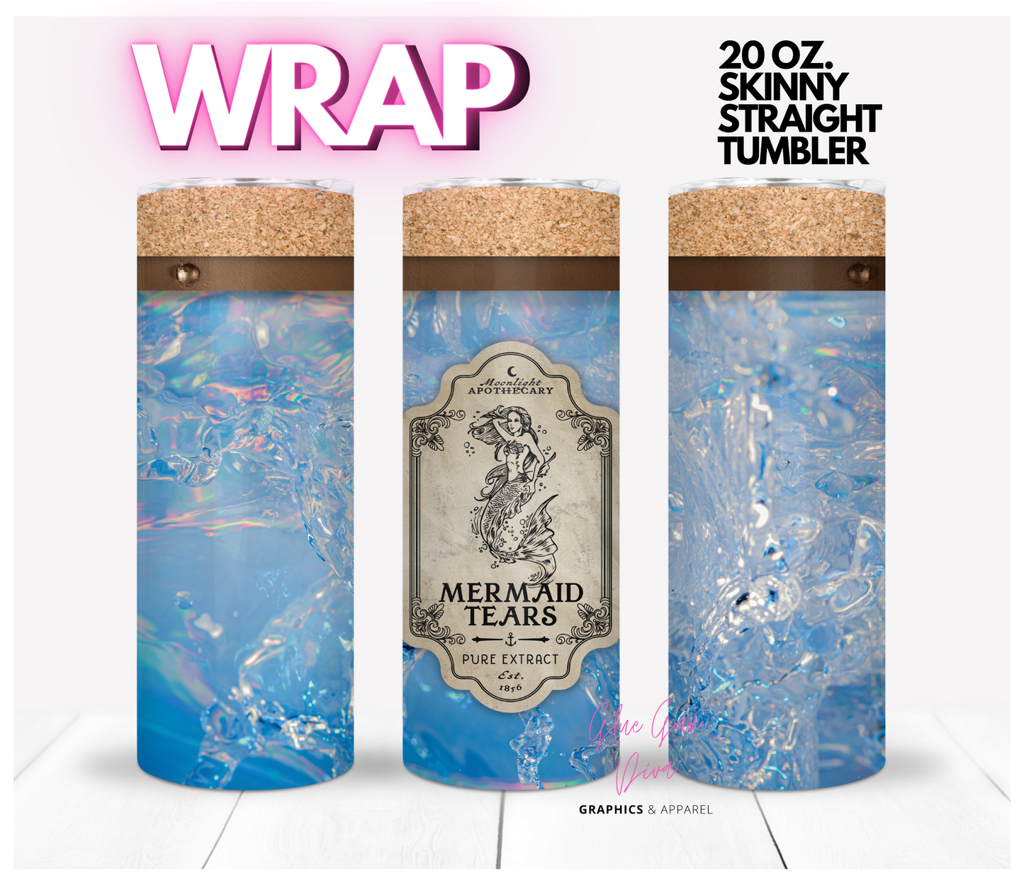 Apothecary Bottle Mermaid Tears - Digital tumbler wrap for 20 oz skinny straight tumbler