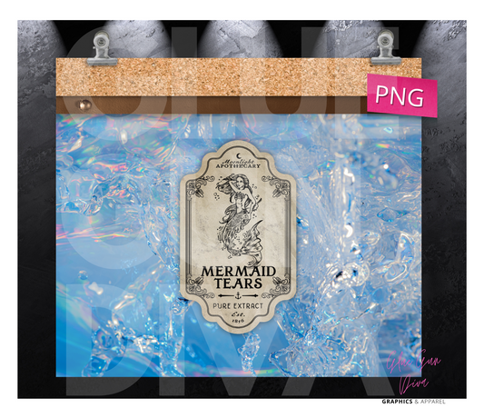 Apothecary Bottle Mermaid Tears - Digital tumbler wrap for 20 oz skinny straight tumbler