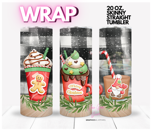 Yummy Christmas Coffee - Digital tumbler wrap for 20 oz skinny straight tumbler