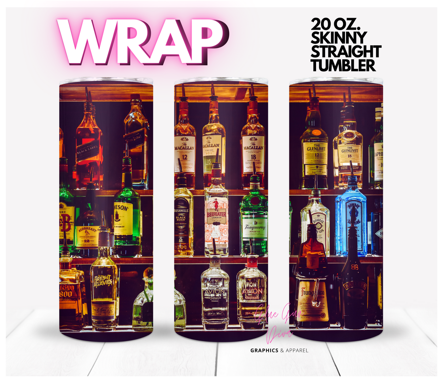 Glass Bottles Bar- Digital tumbler wrap for 20 oz skinny straight tumbler