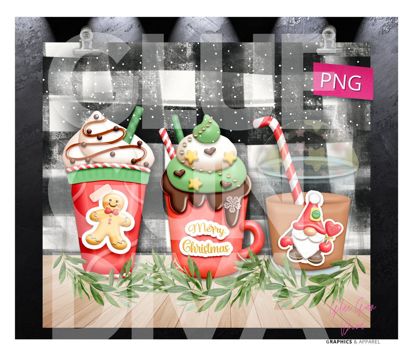 Yummy Christmas Coffee - Digital tumbler wrap for 20 oz skinny straight tumbler