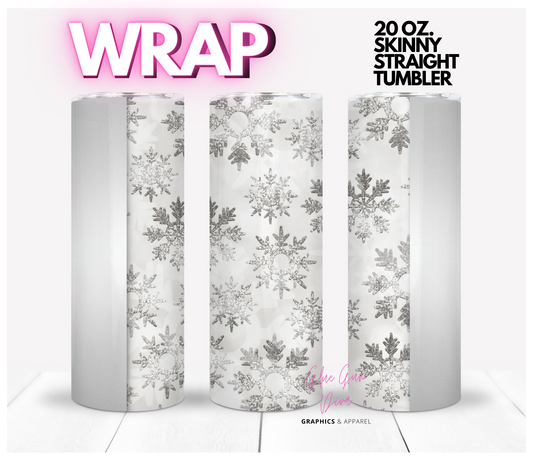 Silver Snowflakes - Digital tumbler wrap for 20 oz skinny straight tumbler