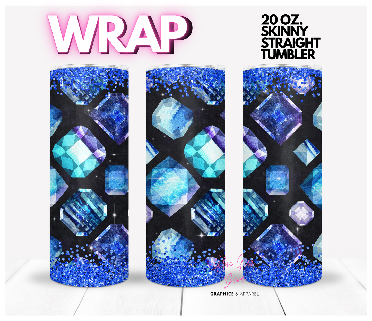 Blue Gems -  Digital tumbler wrap for 20 oz skinny straight tumbler