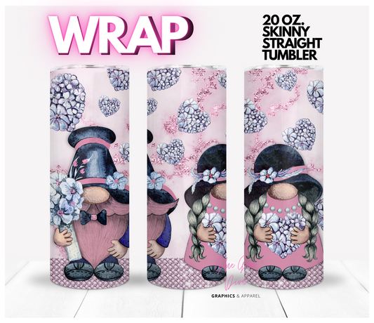 Flower Gnome Couple- Digital tumbler wrap for 20 oz skinny straight tumbler