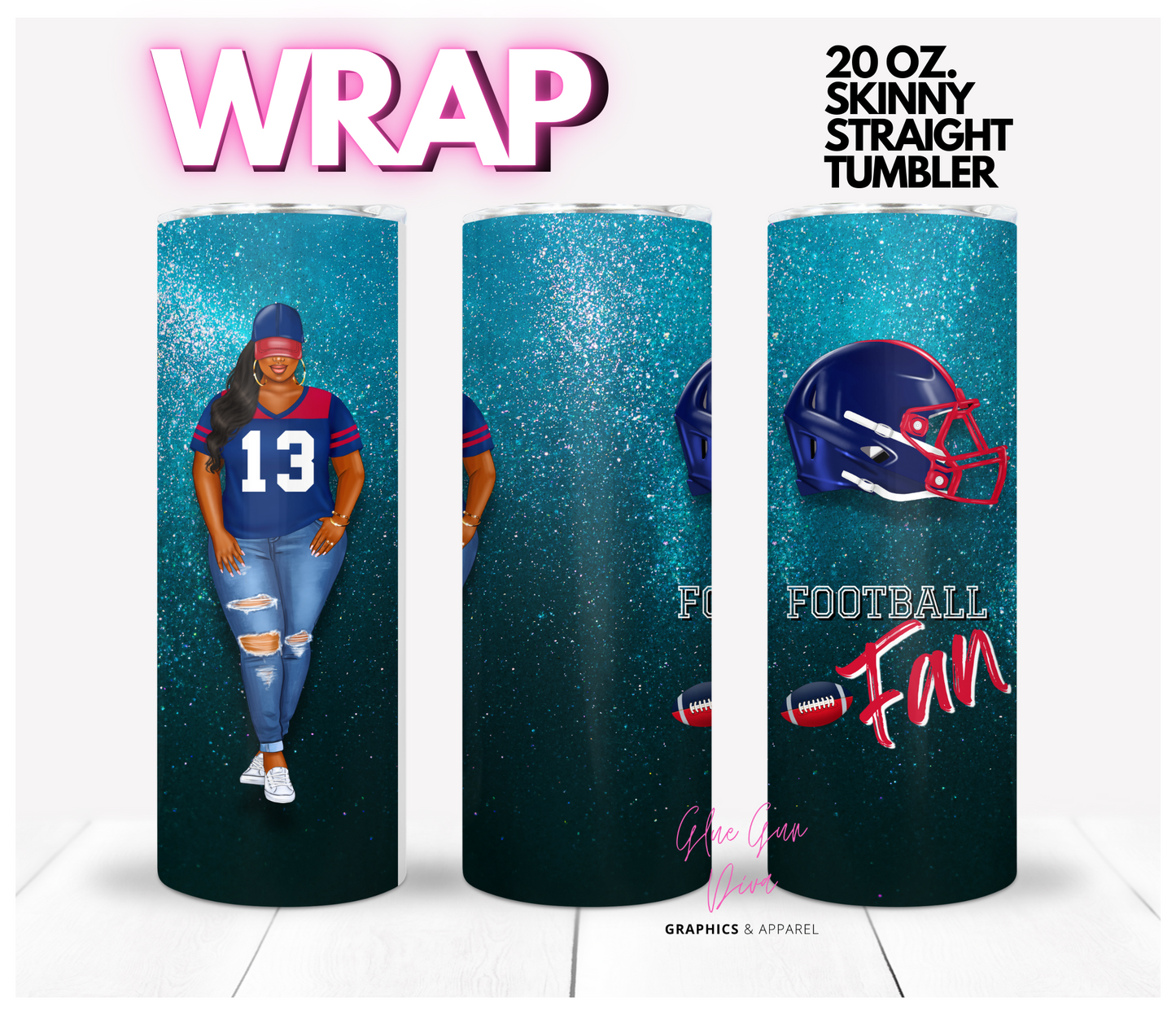 Football Fan Curvy Skin Tone 2 -  Digital tumbler wrap for 20 oz skinny straight tumbler