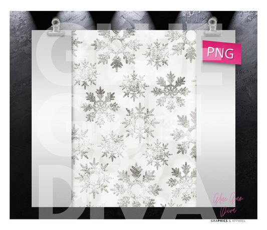 Silver Snowflakes - Digital tumbler wrap for 20 oz skinny straight tumbler