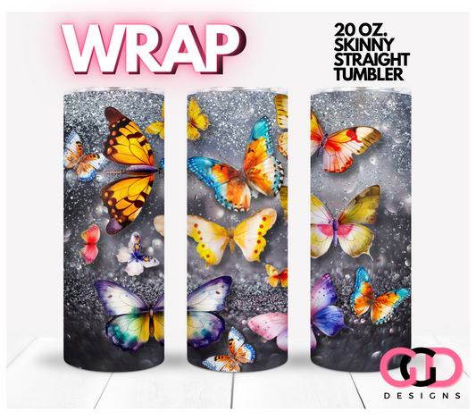 Colorful Butterflies-   Digital tumbler wrap for 20 oz skinny straight tumbler