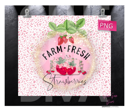 Farm Fresh Strawberries- Digital tumbler wrap for 20 oz skinny straight tumbler