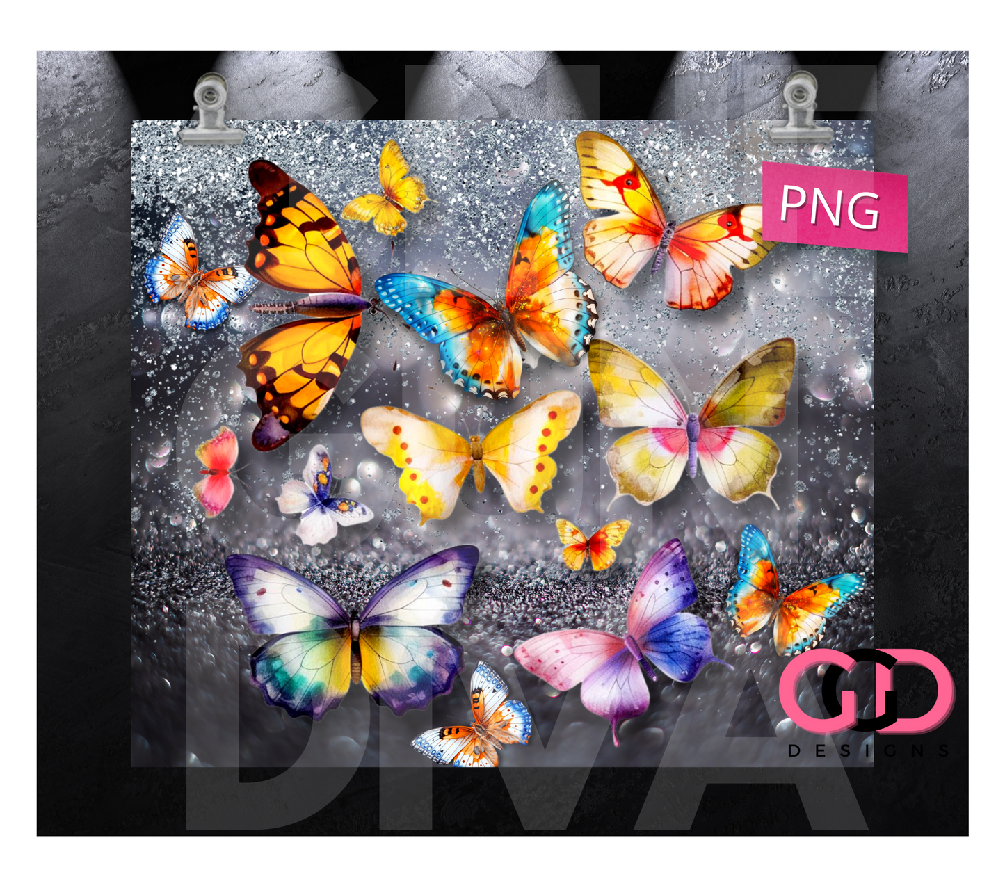 Colorful Butterflies-   Digital tumbler wrap for 20 oz skinny straight tumbler