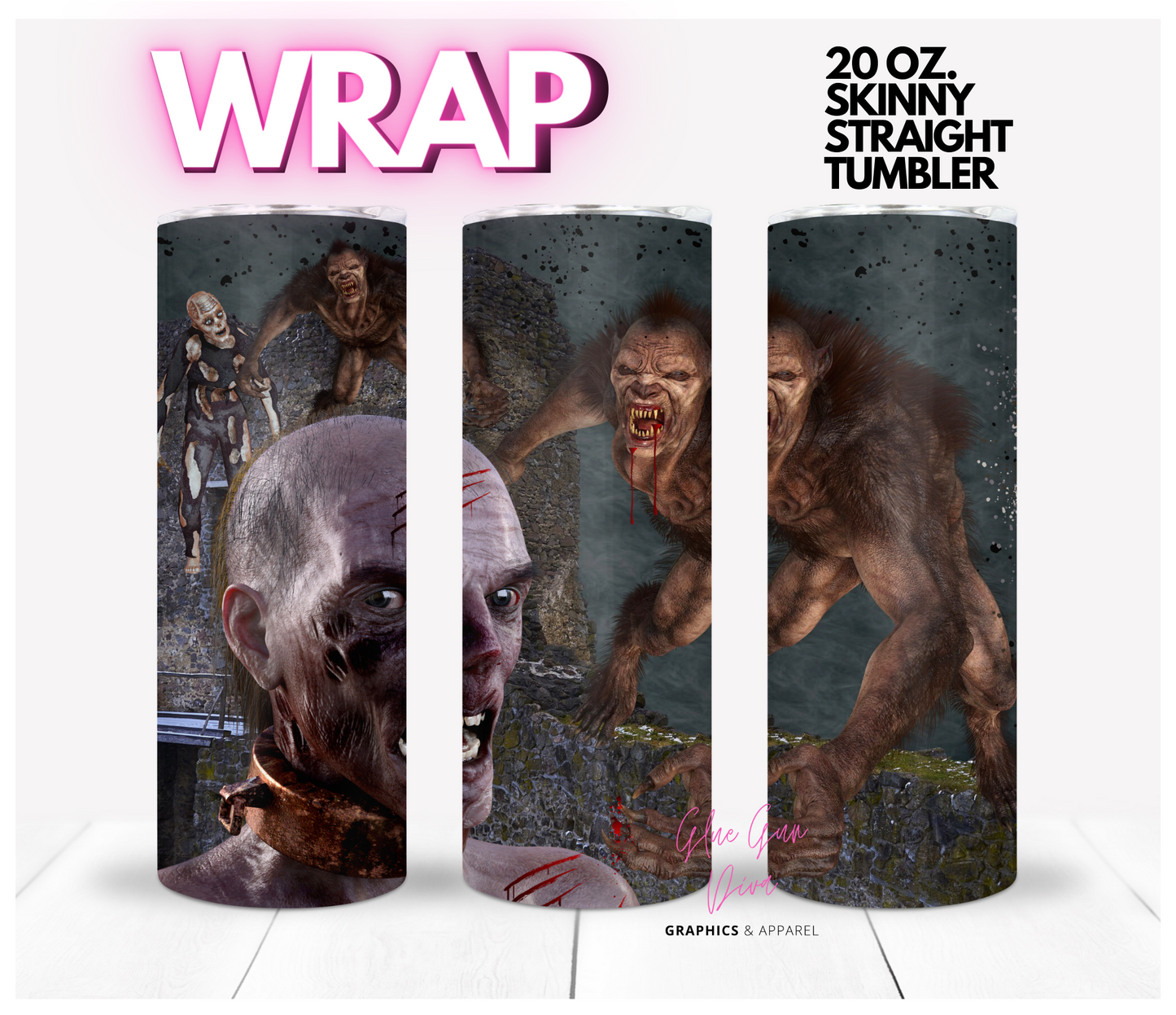 Lunch Time -  Digital tumbler wrap for 20 oz skinny straight tumbler