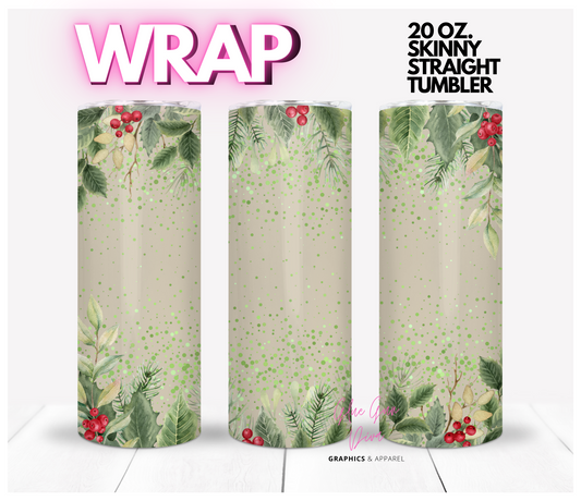 Winter Foliage Border - Digital tumbler wrap for 20 oz skinny straight tumbler