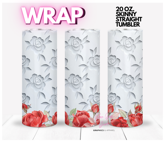 3d white roses -  Digital tumbler wrap for 20 oz skinny straight tumbler