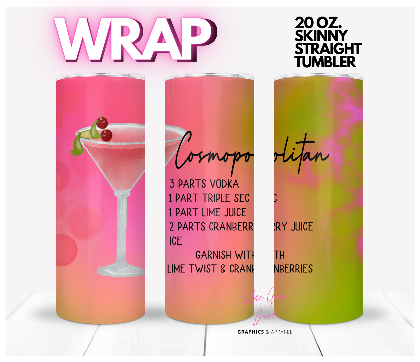 Cosmopolitan - Digital tumbler wrap for 20 oz skinny straight tumbler