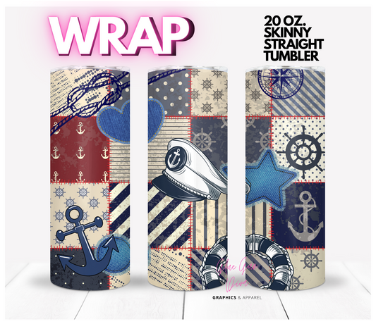 Nautical Patch - digital tumbler wrap for 20 oz skinny straight tumbler