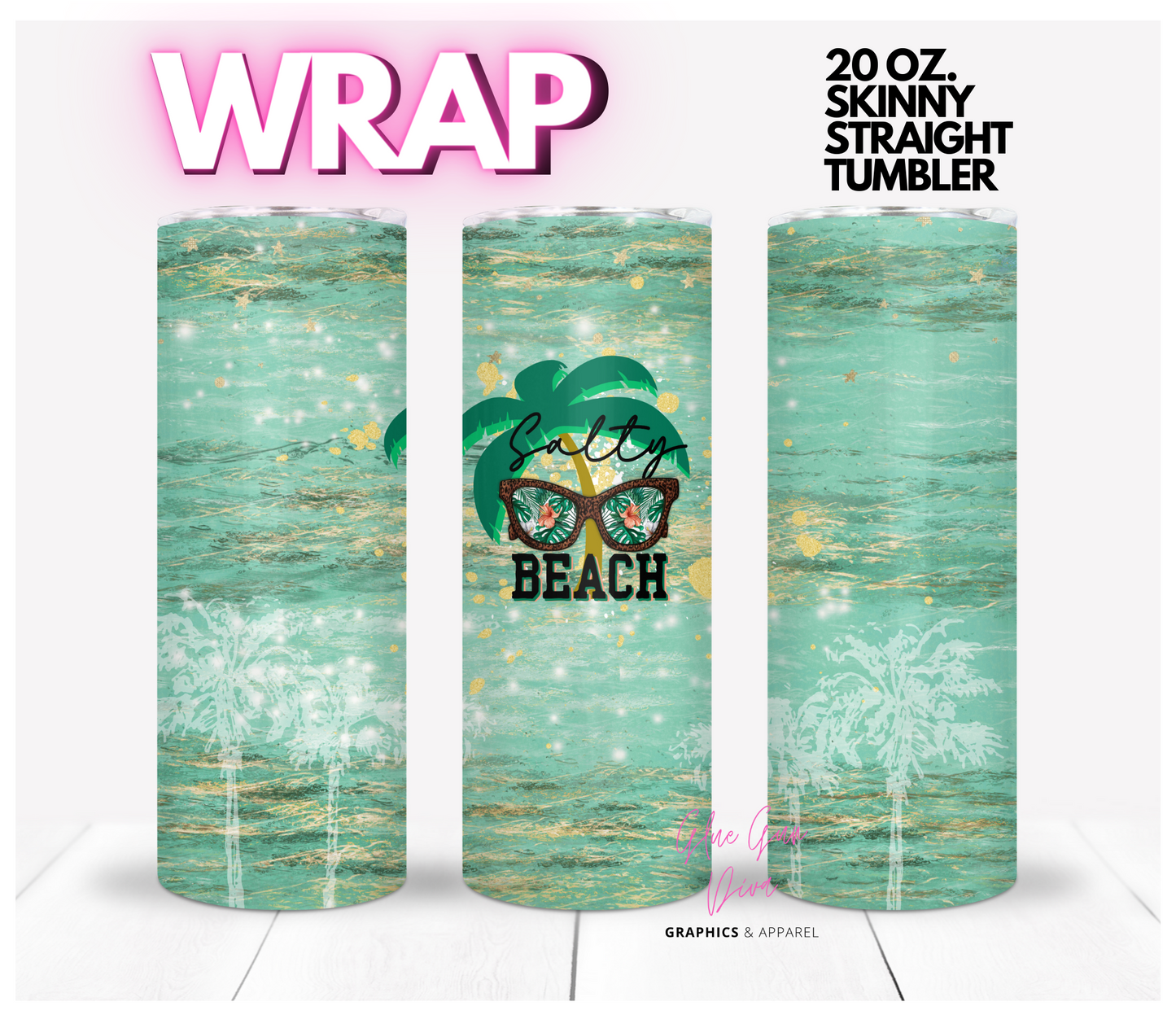 Salty Beach- Digital tumbler wrap for 20 oz skinny straight tumbler