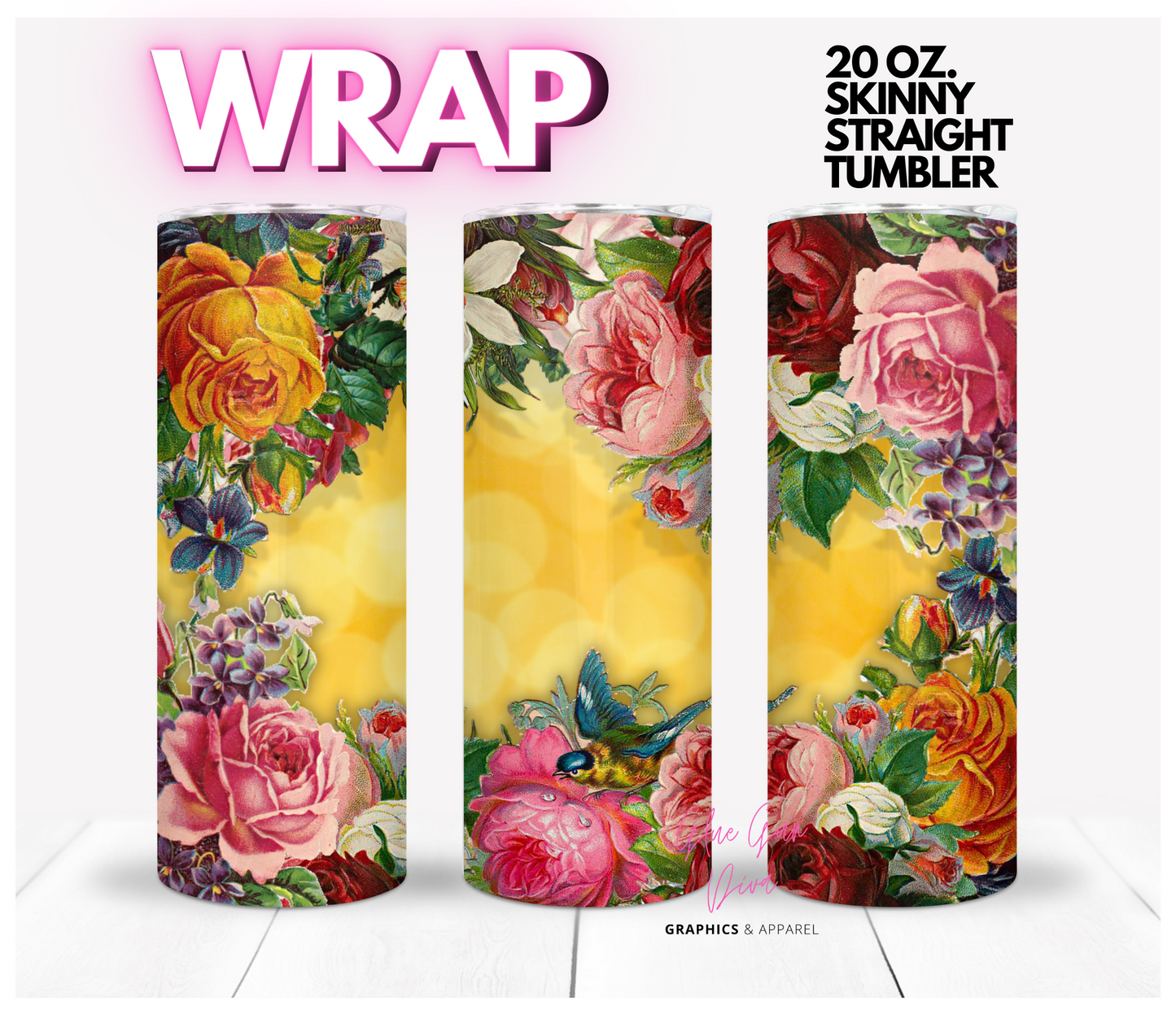 Vintage Flowers -  Digital tumbler wrap for 20 oz skinny straight tumbler