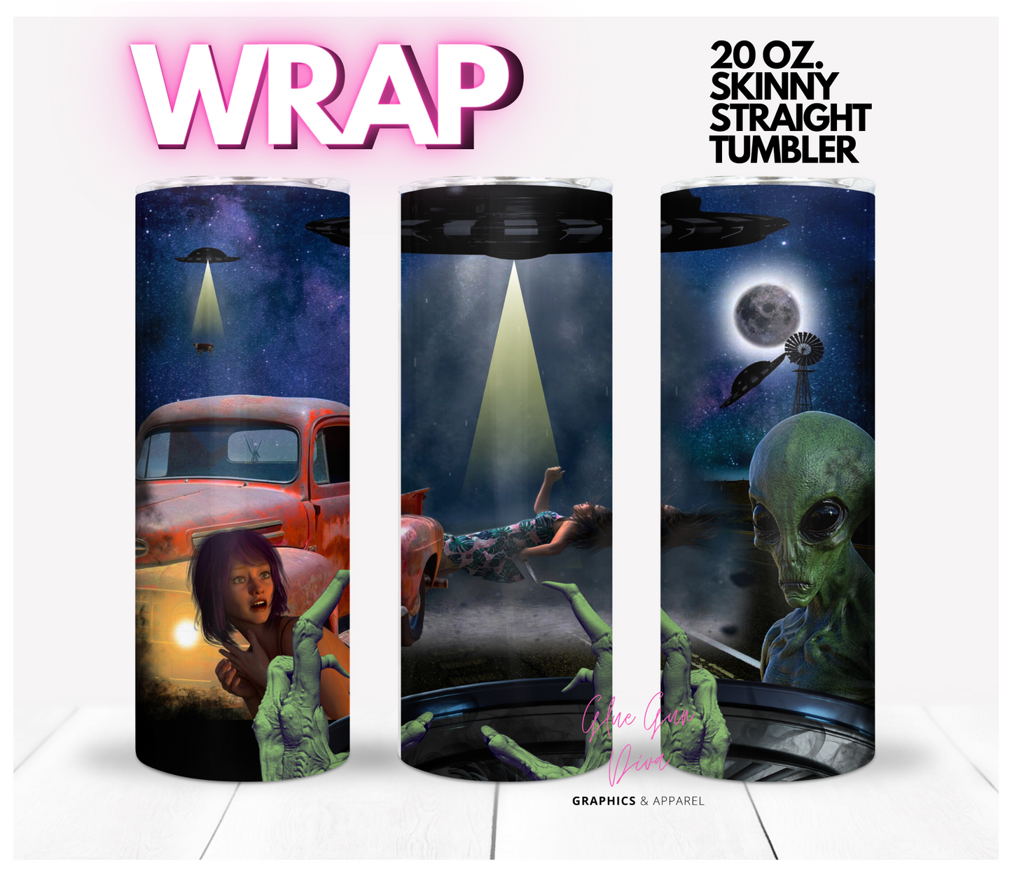 Allien Abduction -  Digital tumbler wrap for 20 oz skinny straight tumbler