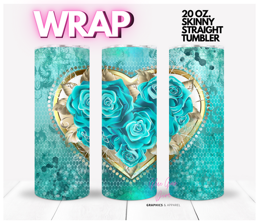 Teal Rose Steampunk - Digital tumbler wrap for 20 oz skinny straight tumbler